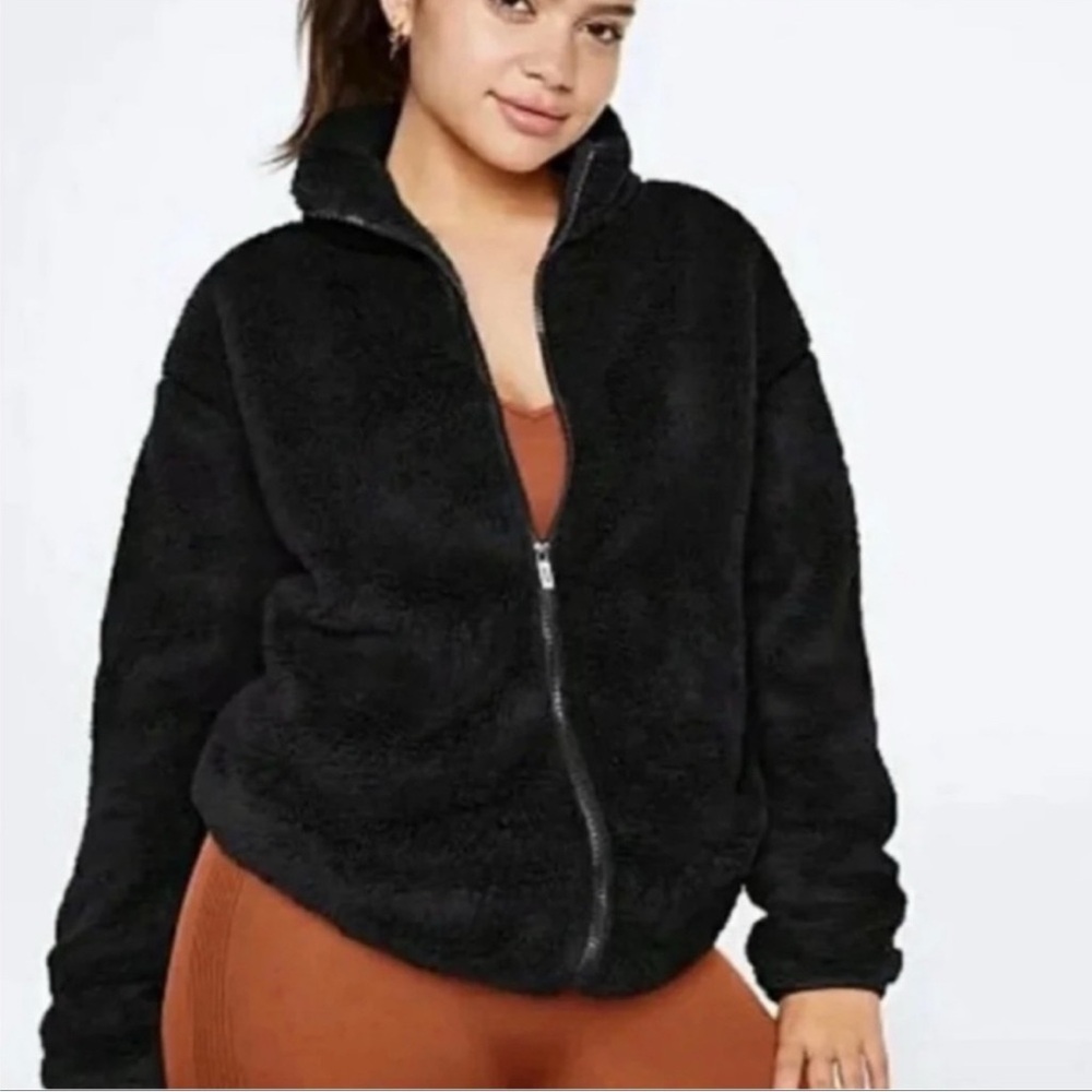 PINK Victoria's Secret Black Zip Up Fleece Sweater/Jacket